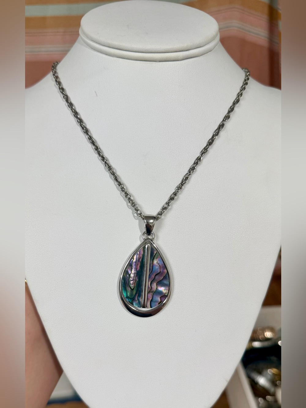 Abalone Teardrop Pendant Necklace - 22”